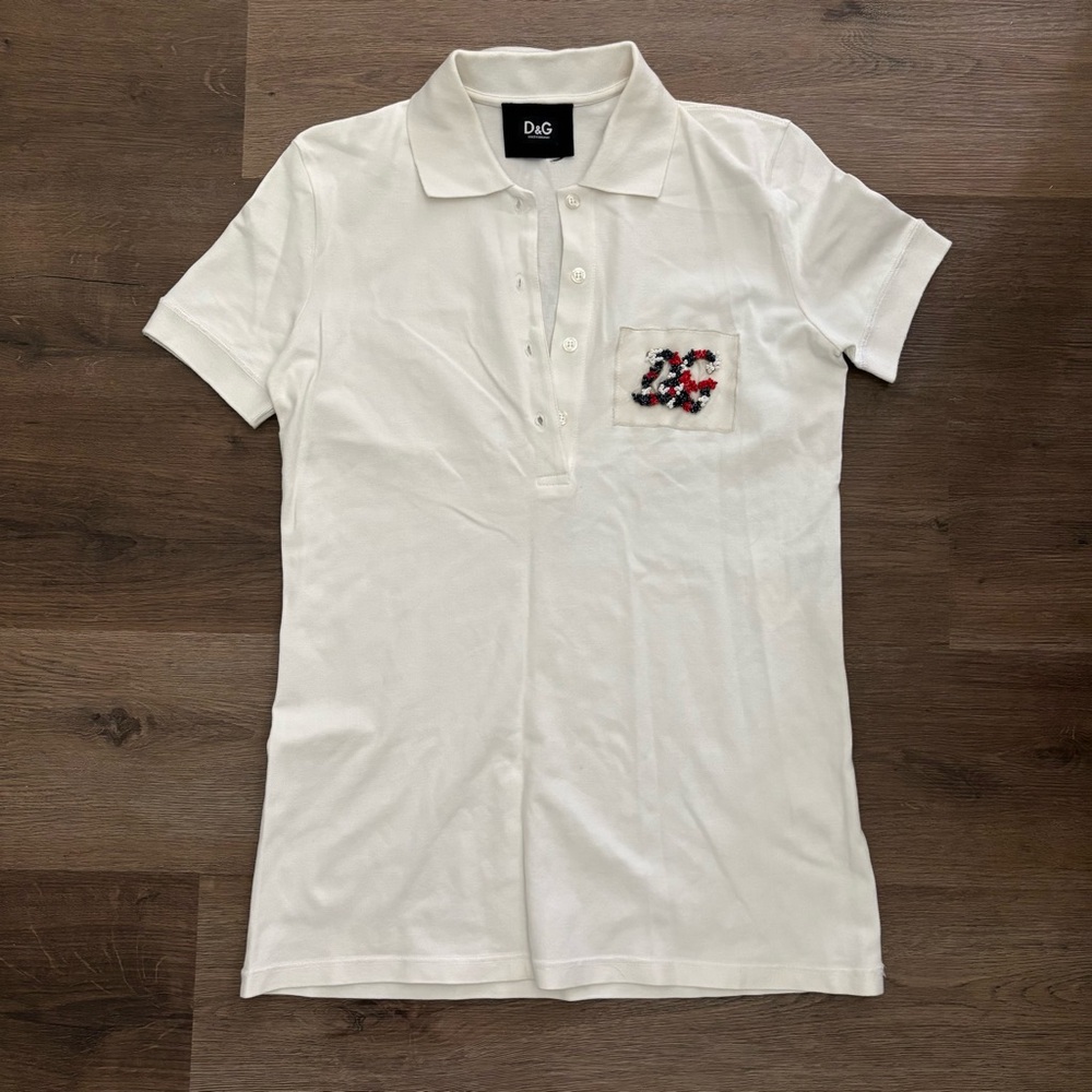 D&G Dolce & Gabbana White Polo Shirt Sz L